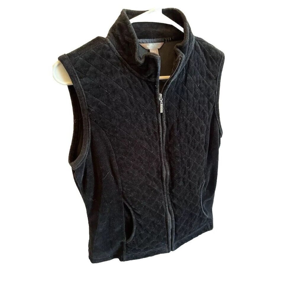 WHITE STAG Women's Black‎ Quilted Velour Vest Jacket Pockets Sz Small (4-6)